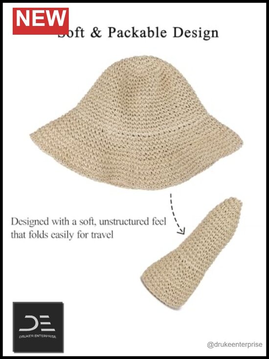 Foldable Wide Brim Crochet Straw Sun Hat for Beach Summer, Adjustable main image 4